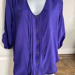 Yumi Kim 100% Silk Lizzie Button-Front Pleated Blouse in Vibrant Purple